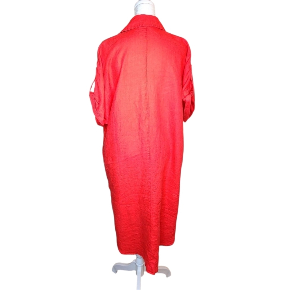 NEW Chicos Linen Roll Tab Sleeve Midi Dress in Watermelon Punch Size 1.5 US 10 - Picture 3 of 10